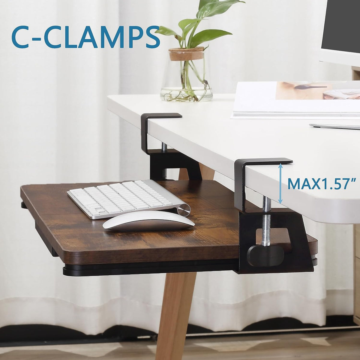 ETHU Small Keyboard Tray Under Desk with C-Clamp, 19.7x11.81", Walnut