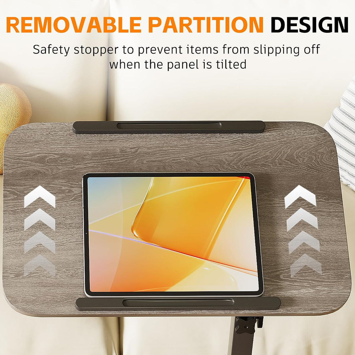 Height-Adjustable Rolling Overbed Laptop Table with Wheels for Bed & Couch