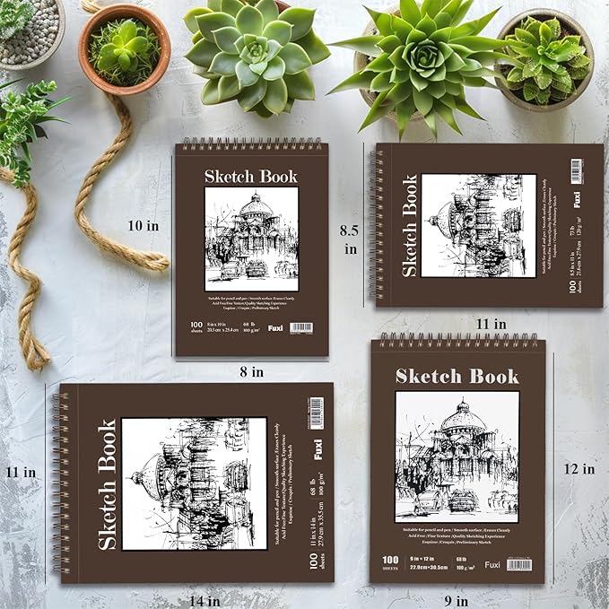 Sketch Book 11 x 14”, 100 Sheets Top Spiral Sketchbook, 68lb /100gsm Drawing - Image 7
