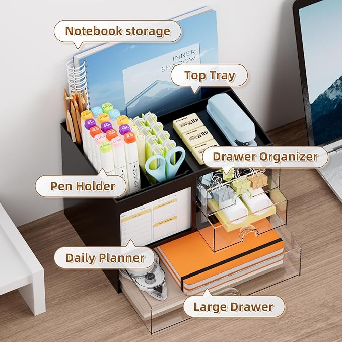 Marbrasse Desk Organizer with 3 Drawer, Desk Organizers and Accessories with 4 - Image 2