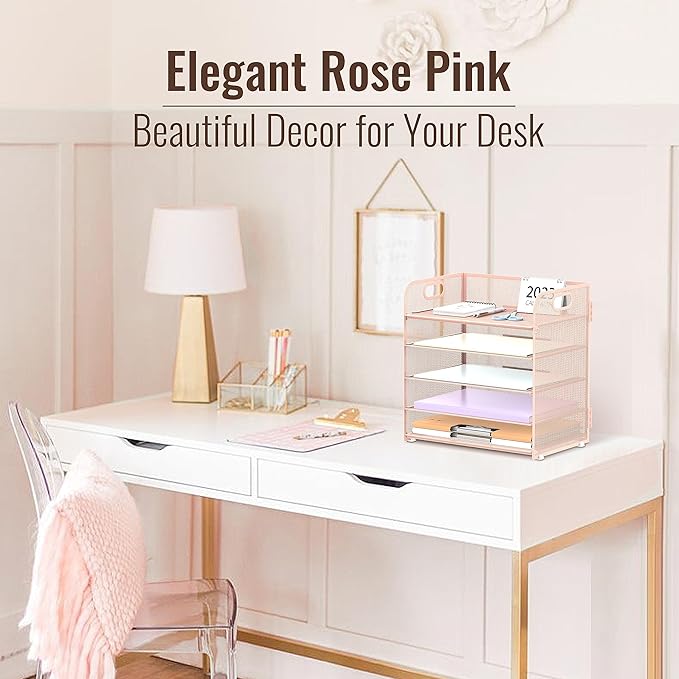 2 Pack 5-Tier Pink Desk Organizer - Image 2