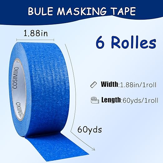 COSIMIXO Blue Painters Tape 1.88 in x 60 Yds, 6 Rolls Pack – Professional Grade - Image 2