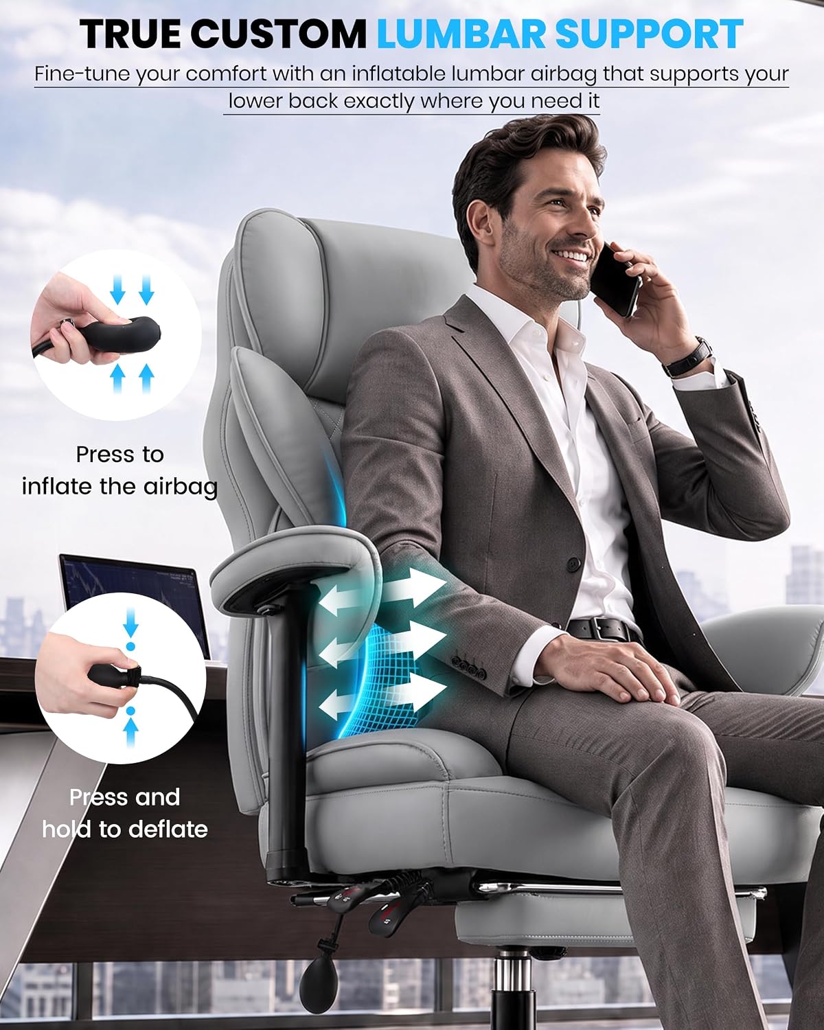 Office Chair, Big and Tall Executive Chair with Adjustable Lumbar Support