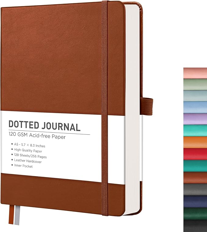 RETTACY Bullet Dotted Journal Notebook, 256 Pages, A5 Medium Size, Leather by RETTACY
