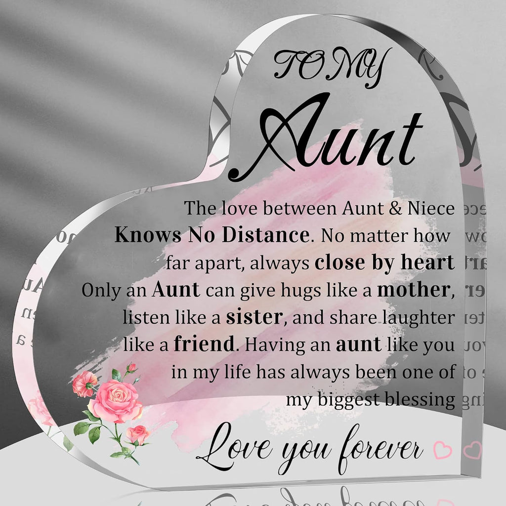 Aunt Gifts, Auntie Gift Ideas Heart Shaped Desk Sign Aunt Birthday Gifts From Niece Heart Acrylic Paperweight Birthday Gift 4×4 Inches