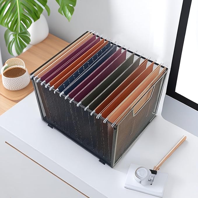 SREGGSIY 2 Pack Metal File Baskets, Hanging File Folder Organizer, Office File - Image 2