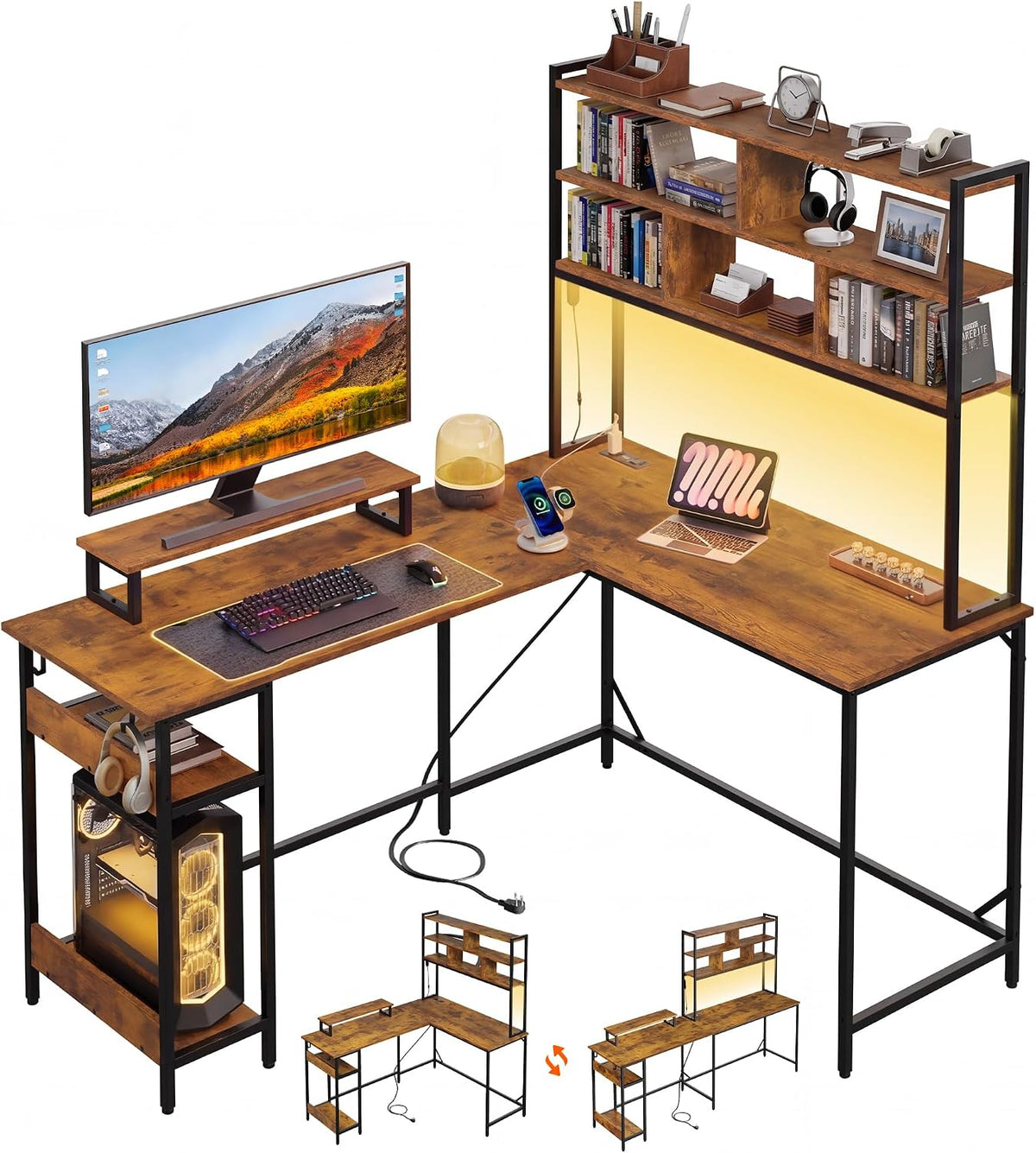 DEVAISE 60 Inch L Shaped Gaming Desk with Drawers and Storage, Corner Desk wi...
