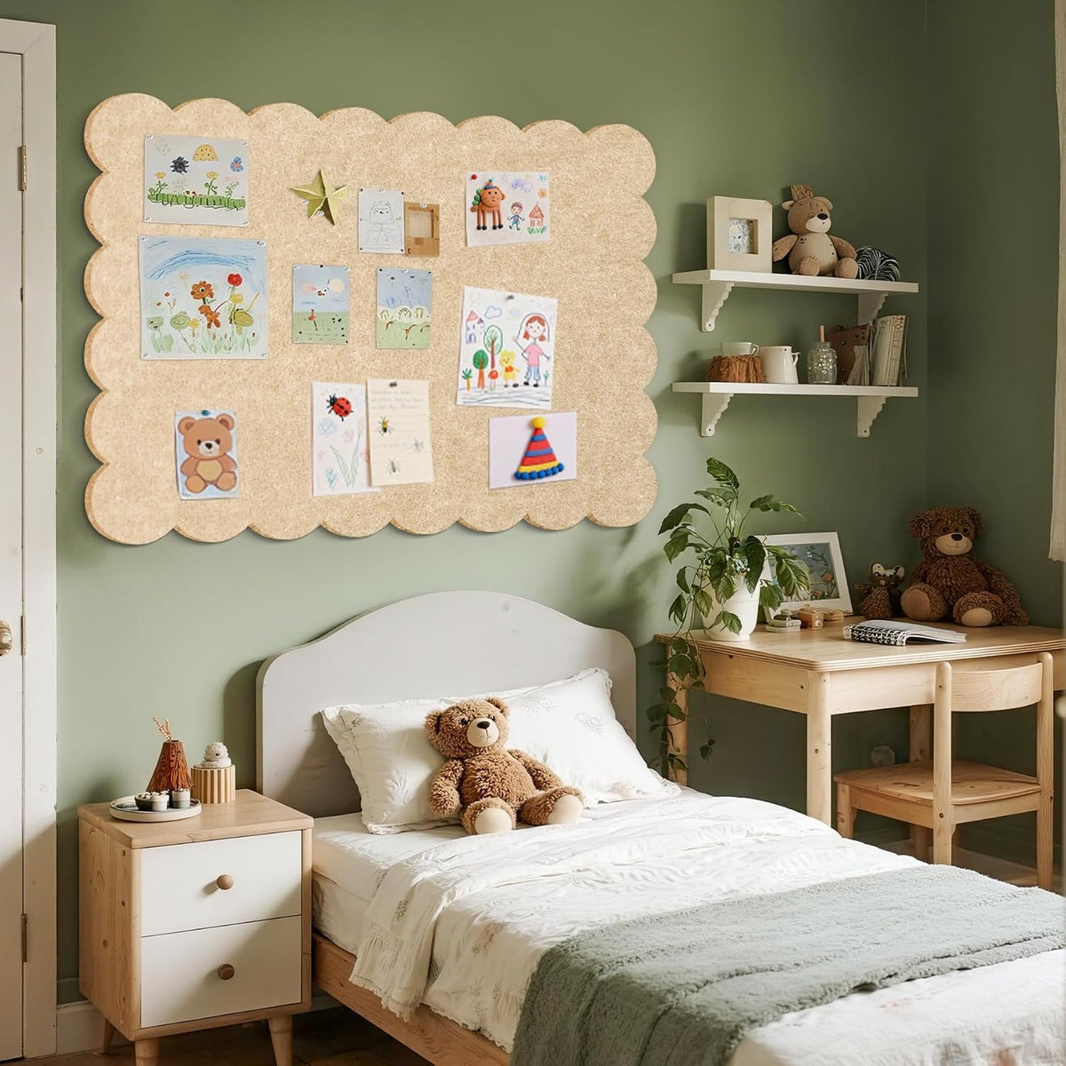 Scalloped Bulletin Board 48x36 inches, Decorative Felt Pin Board for Wall