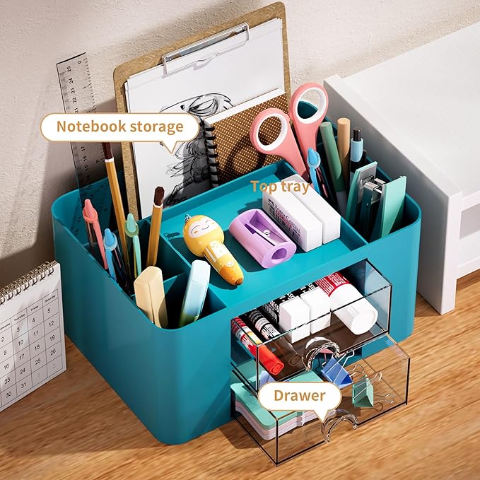 Marbrasse Pen Organizer with 2 Drawer, Desk Organizers and Accessories with 5 - Image 2