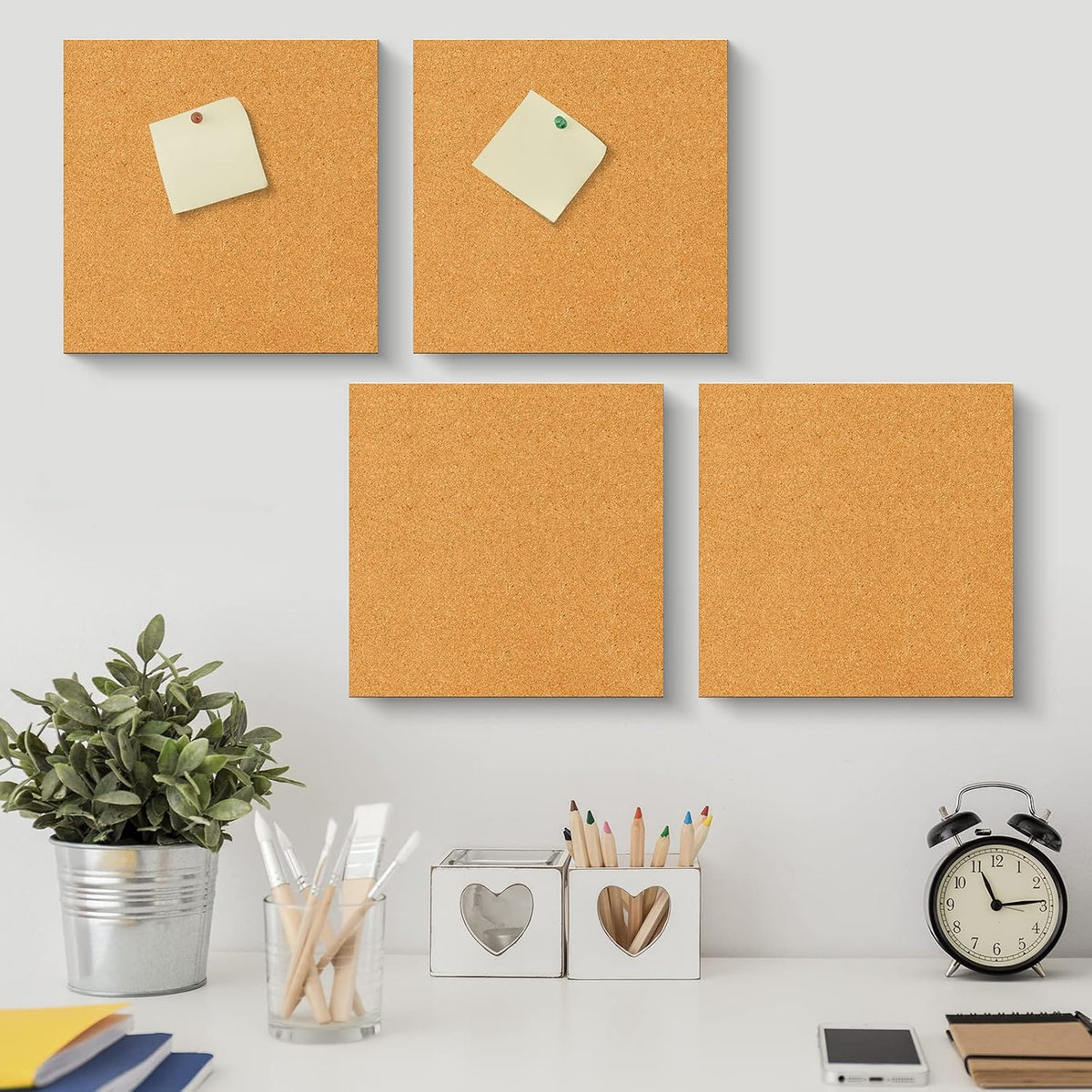 Reginary 28 Pcs Self Adhesive Cork Board Tiles Bulk Square with Pins