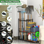 daoutime garage tool organizer with 2-tier wooden shelves shown in use