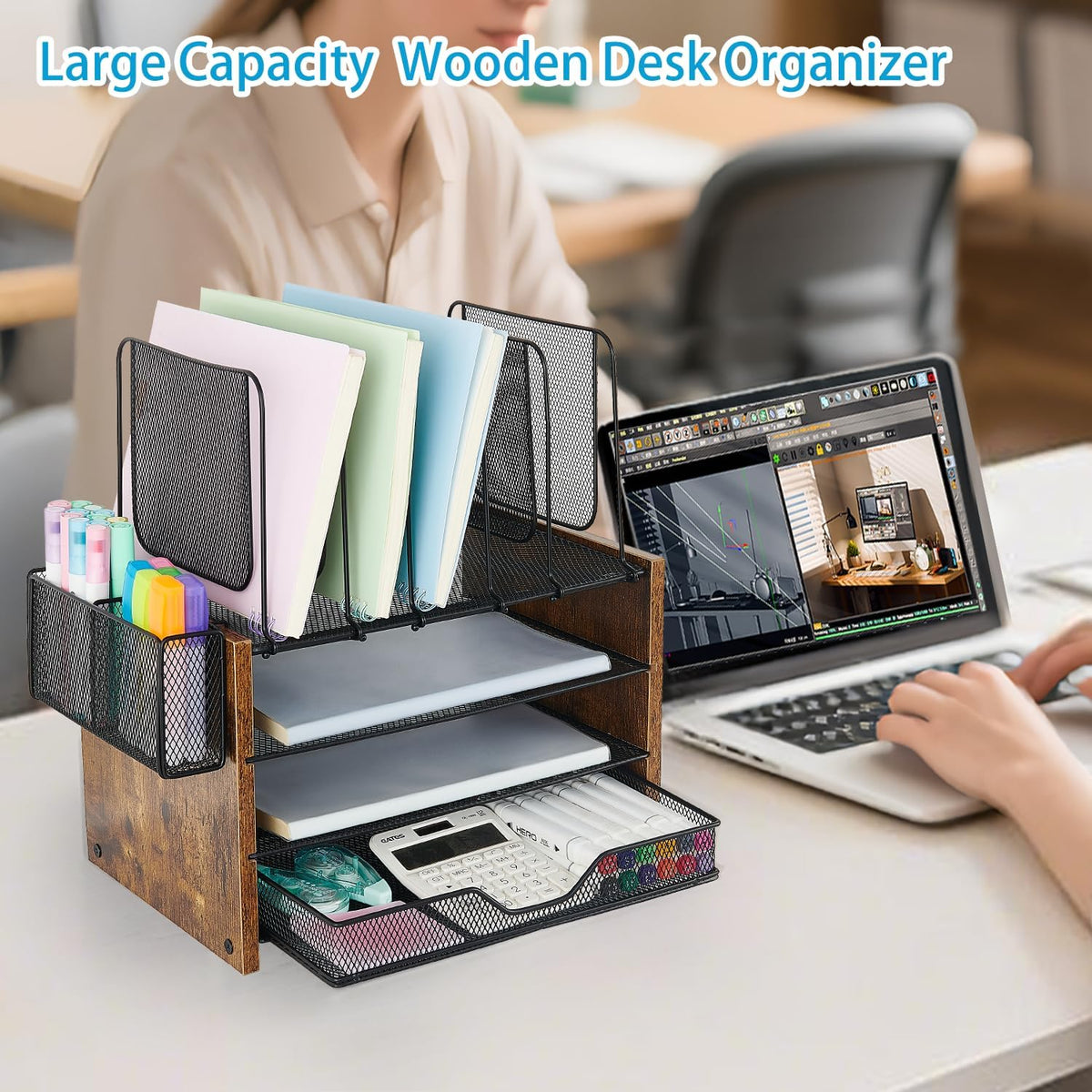 OPNICE Desk Organizer, 4-Tier Desktop File Organizer with Drawer and Pen Hold...