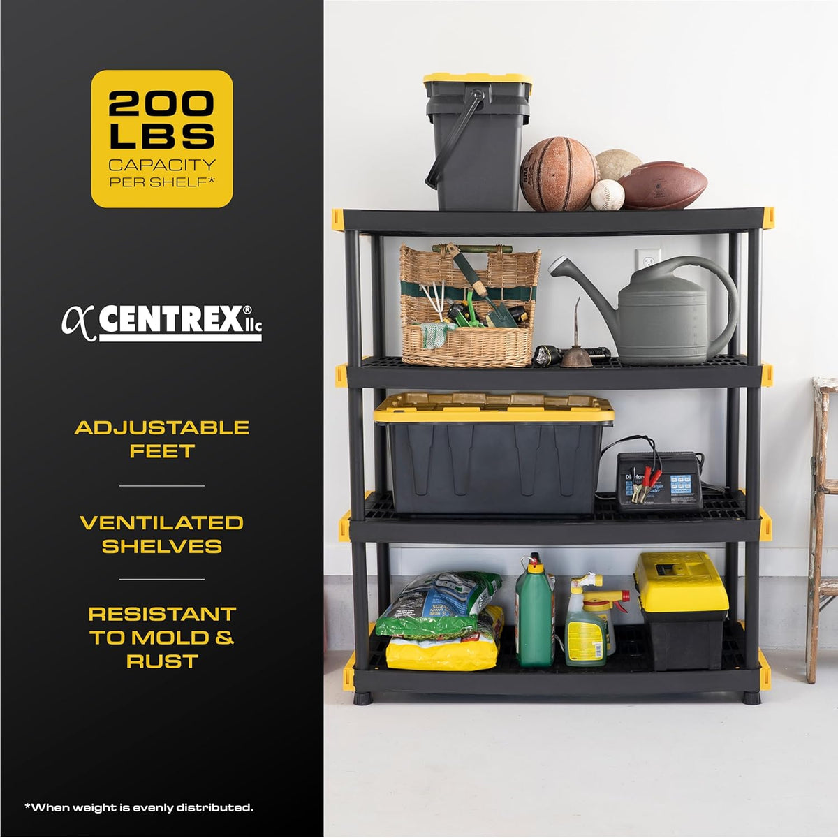cx 4-tier heavy duty plastic storage shelves for showing dimensions