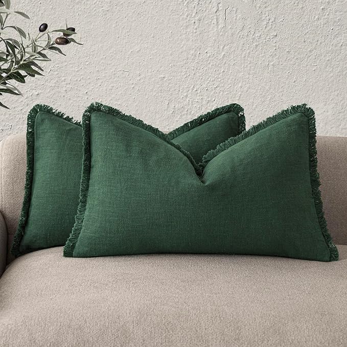 Foindtower Set of 2 Decorative Linen Fringe Lumbar Throw Pillow Covers Boho by Foindtower