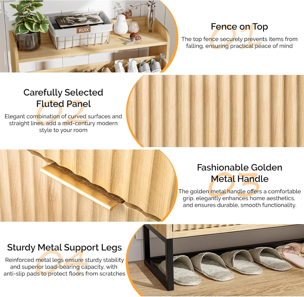 VINGLI Fluted Shoe Cabinet Storage for Entryway,Hidden Shoes Storage Cabinet ...