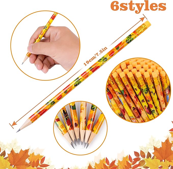 Kolewo4ever 200 Pieces Thanksgiving Pencils Assortment Cylinder Wood Pencil - Image 3