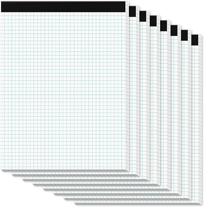 Zaviko Graph Paper Pads 8.5 x 11, 8 Pack, 4x4 Quad Grid Paper Pad 8-1/2" x 11" by Home