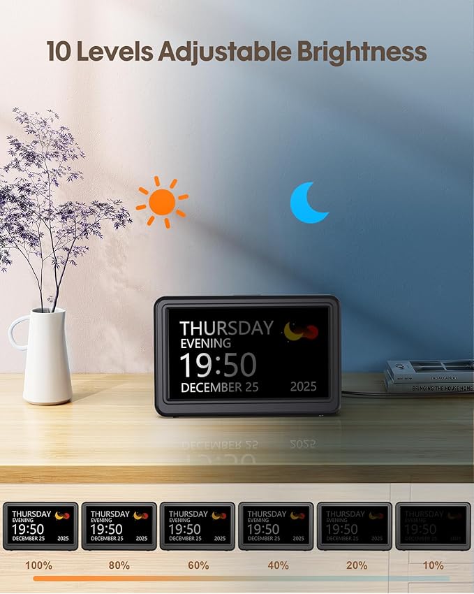Clock with Day and Date for Elderly, 12 Display Modes, Dimmable Dementia - Image 5