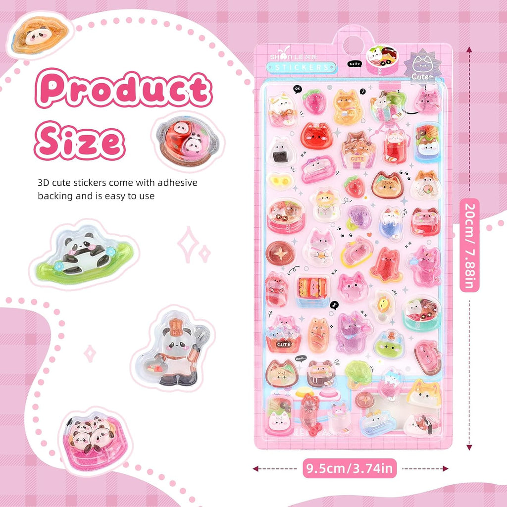3D Cute Cartoon Cat Bento Puff Stickers,Kawaii Mini Puffy Stickers | 3D Stickers for Scrapbooks Planner Journals Laptops Phone Case Decoration Phone Stickers