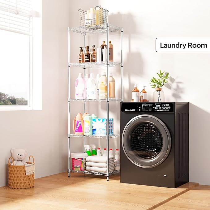 M MZG 5 Tiers Shelf Metal Storage Shelves Wire Rack Closet Organizers - Image 8