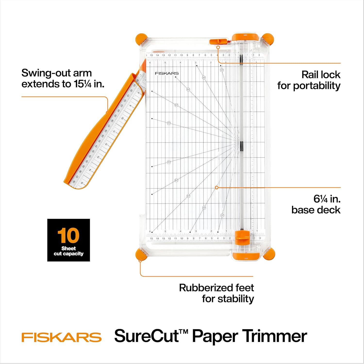 Fiskars SureCut Deluxe Paper Cutter, Precise Trimmer Tool, 12" Cut Length