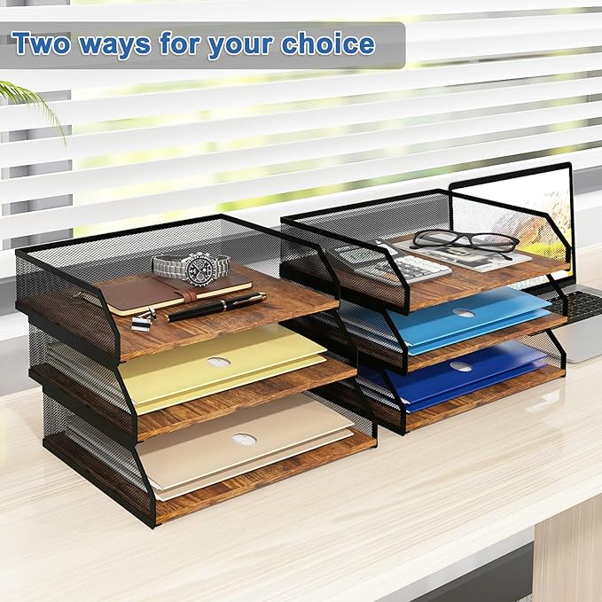 Natwind 3-Tier Stackable Paper Tray, Metal Mesh Desktop Organizer, Paper Sorter - Image 6