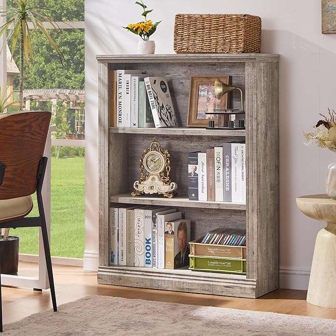 RWYHG 43" Grey Tall Bookshelf Set of 2, 3-Tier Thick Wooden Book Shelf - Image 3