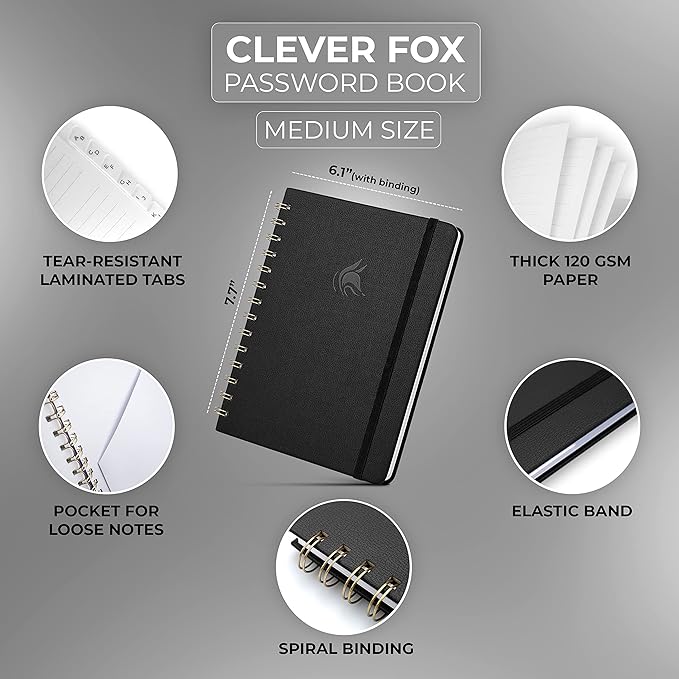 Clever Fox Password Book Spiral – Internet Address & Password Organizer - Image 2