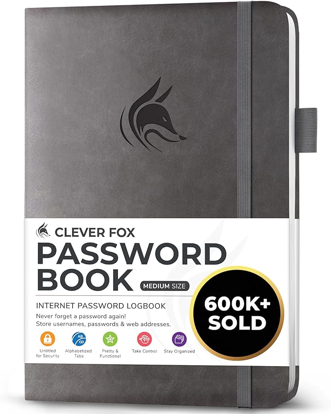 Clever Fox Password Book with alphabetical tabs. Internet Address Organizer by CleverFox