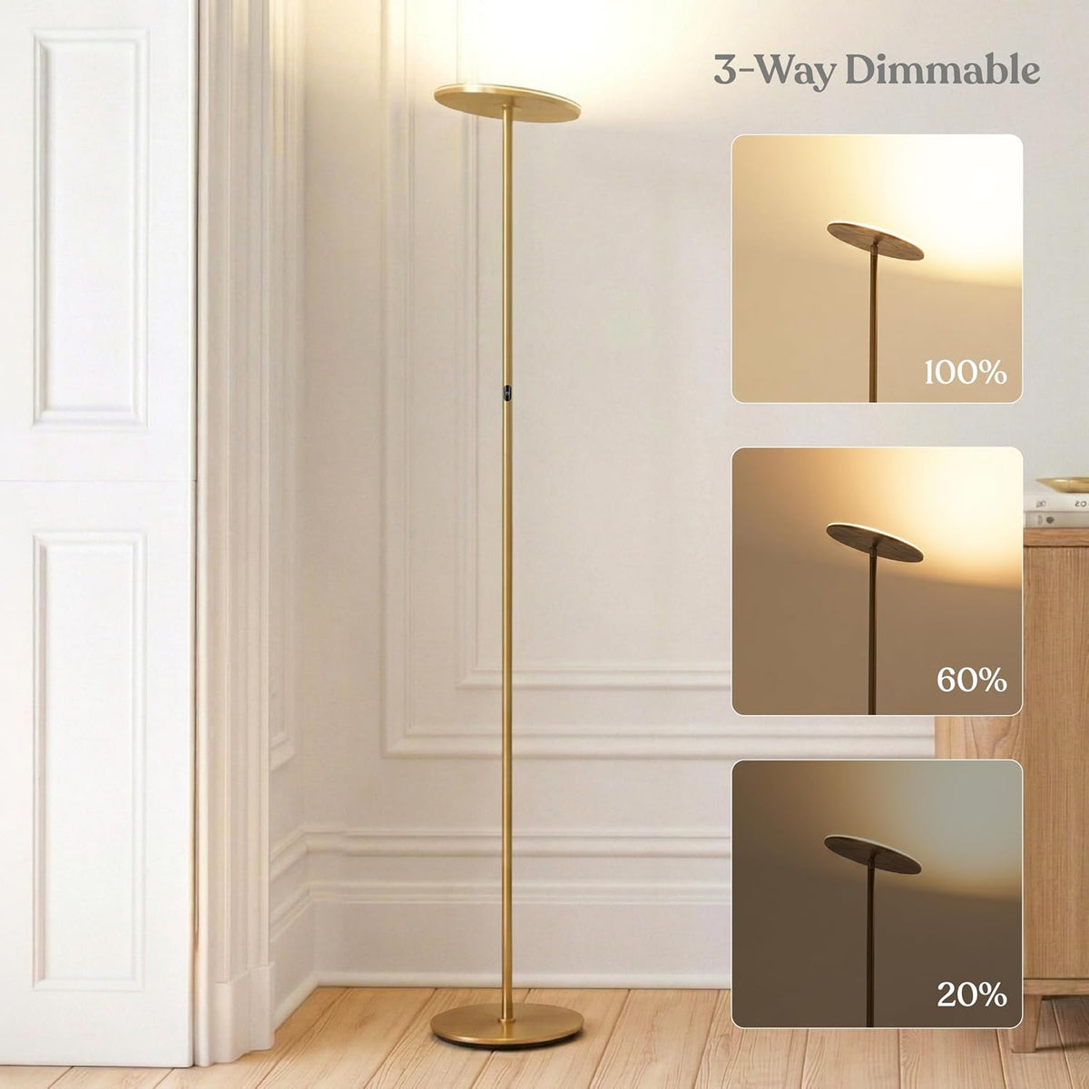 Brightech Sky LED Floor lamp, Torchiere Super Bright Floor Lamp for Living Ro...