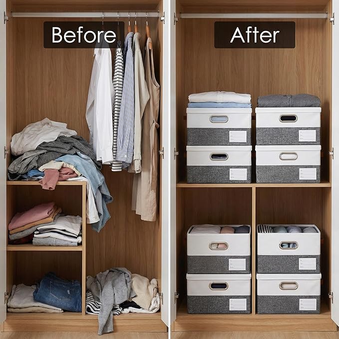 PRANDOM Storage Bins with Lids Linen Fabric Foldable Storage Boxes Organizer - Image 3