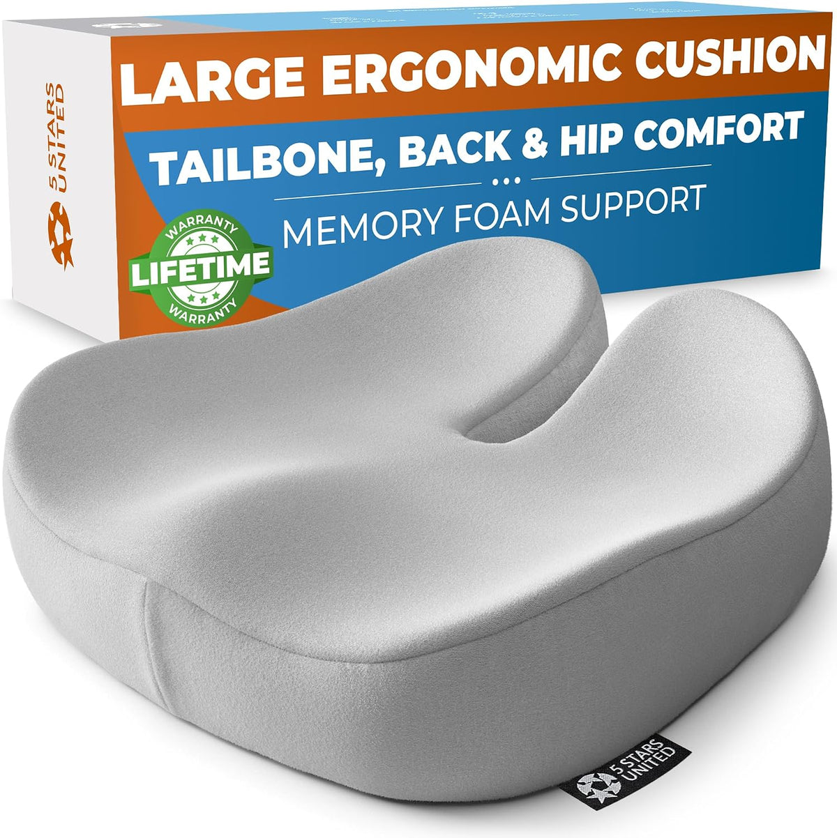 5 STARS UNITED Seat Cushion for Tailbone Pain Relief – Large Memory Foam