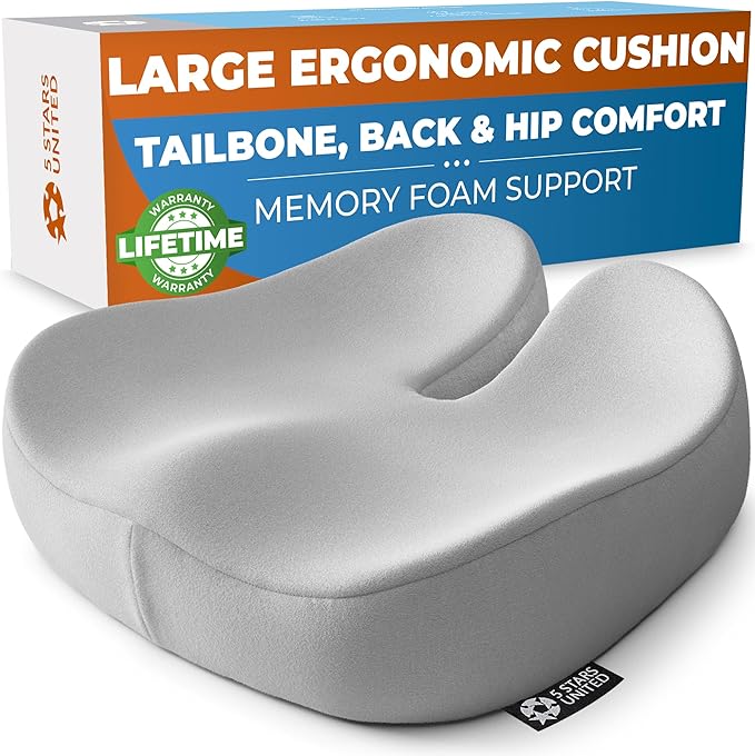 5 STARS UNITED Seat Cushion for Tailbone Pain Relief – Large Memory Foam by 5STARSUNITED