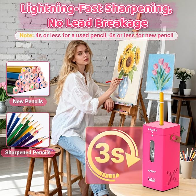 AFMAT Electric Pencil Sharpener, Fully Automatic Pencil Sharpener, Auto in & Out - Image 6