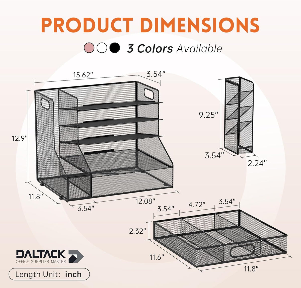 5-tier desk organizer with file holder & pen, close-up detail