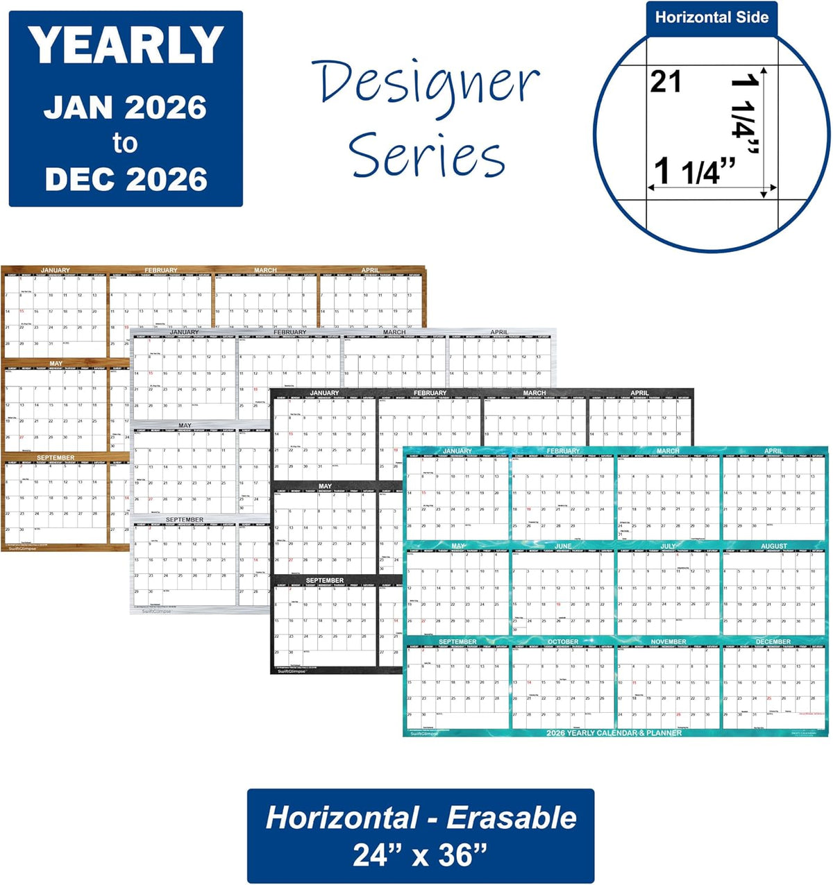 SwiftGlimpse 2026 Wall Calendar, 24" x 36" Designer Series, Large, ...