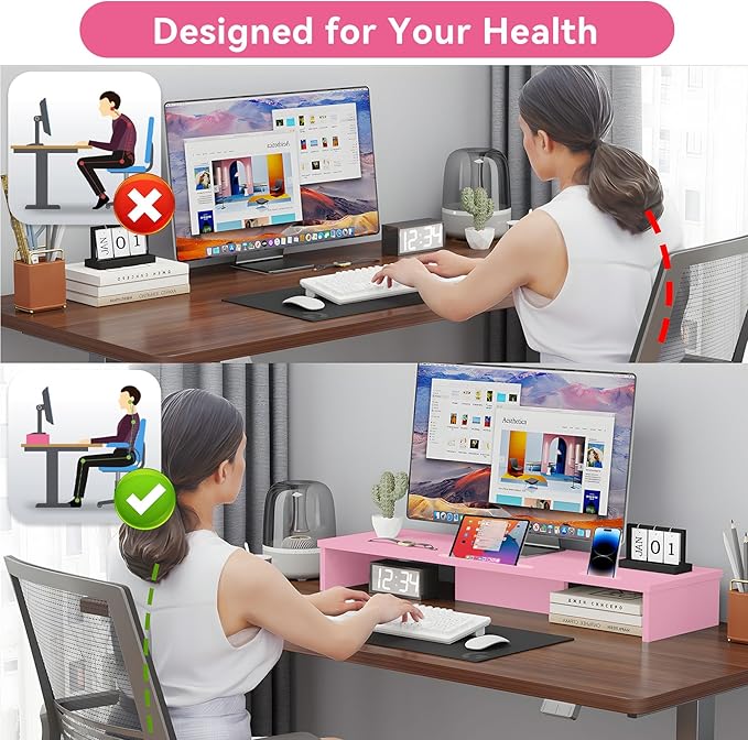 Dual Monitor Stand Riser with Phone Tablet Holder, 35.8in Large Monitor Stand - Image 5