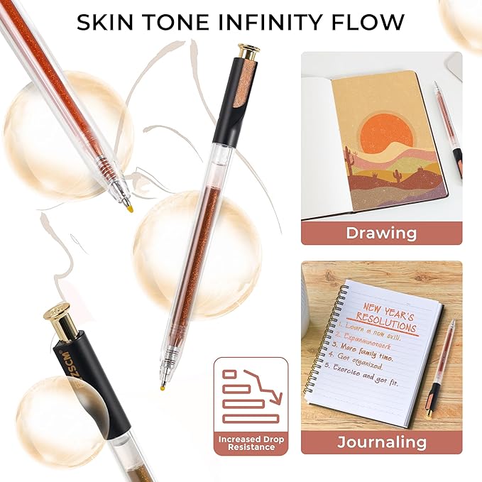 Retractable Glitter Gel Pens, 12 Colors Large Capacity Skin Tone Glitter - Image 5