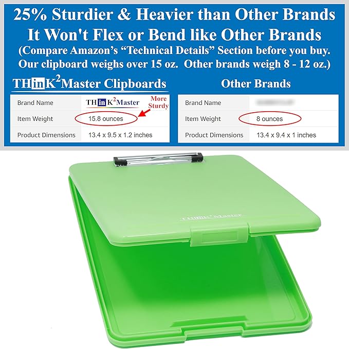 Think2Master Green Plastic Storage Clipboard. | 25% Heavier & Sturdier| Heavy - Image 2