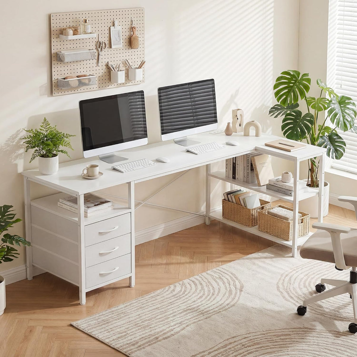 Alpen L Shaped Computer Desk, 47.2 Inch Corner Desk with Drawers and Power Ou...