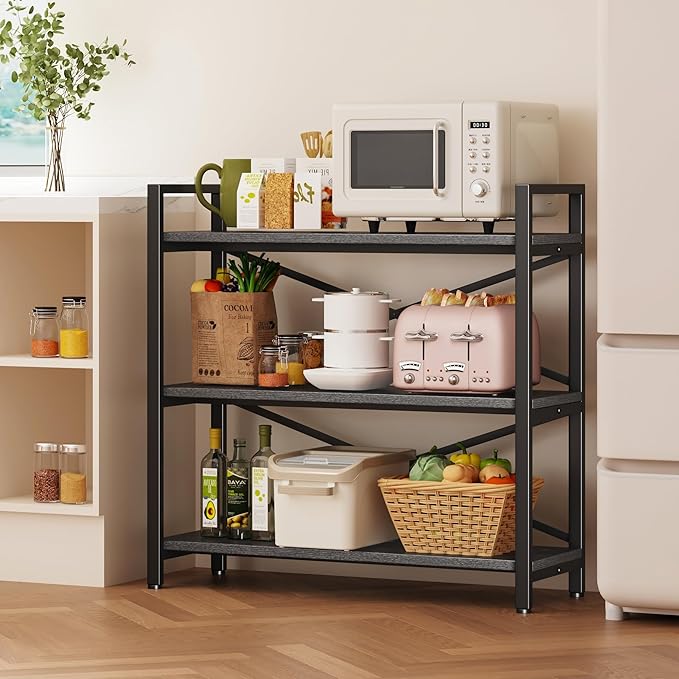 Homeiju 3 Tier Bookshelf 31.49" Width, Wood and Metal Etagere Bookcase - Image 5