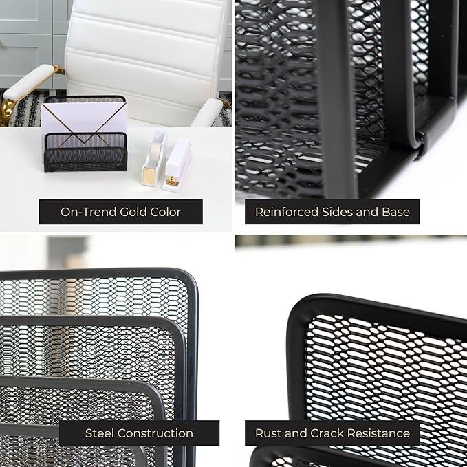 BLU MONACO Black Metal Mesh Letter Sorter | 3-Slot Mail Organizer - Image 2