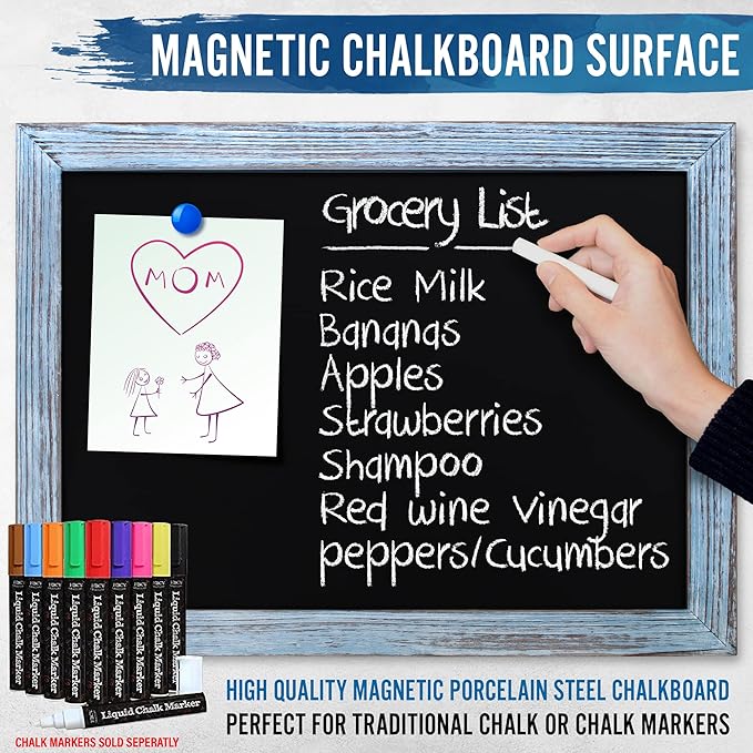 HBCY Creations 18" x 24" Rustic Blue Solid Wood Frame Wall Chalkboard, Magnetic - Image 6