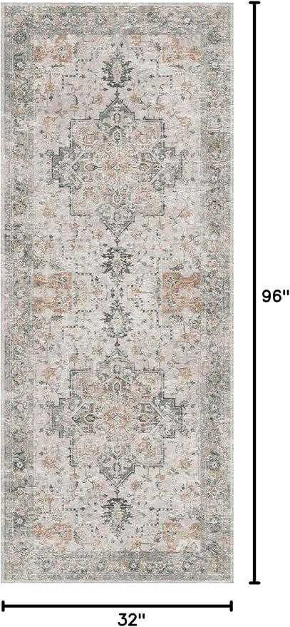 GENIMO Runner Rug 2'6''x8, Non Slip Vintage Hallway Runner Rugs, Low Pile - Image 2