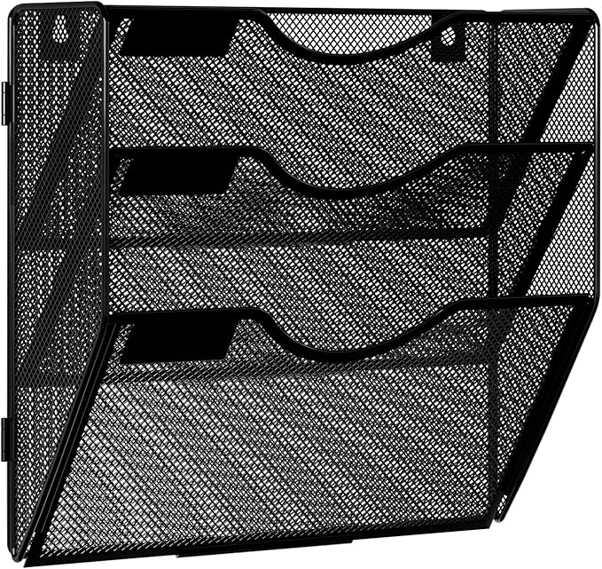 Solinxe Wall Hanging File Holder 3 Tier Wall Mounted Paper Organizer Magazine - Image 2