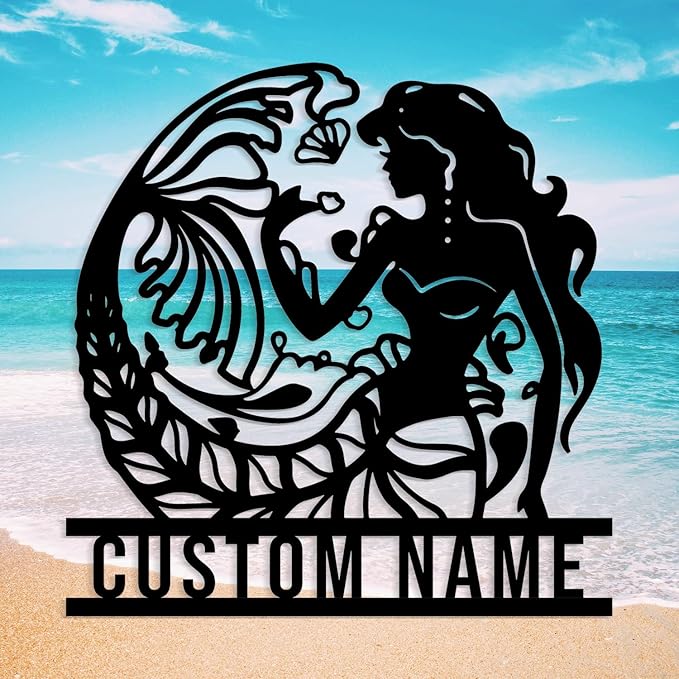 Custom Mermaid Metal Sign, Personalized Mermaid Name metal Signs, Mermaid Wall by Unknown