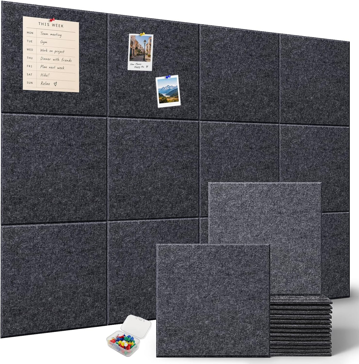 Hiksuky EcoCork Pro 48"x36" Modular Felt Wall Panels - 12 Pack Recy...