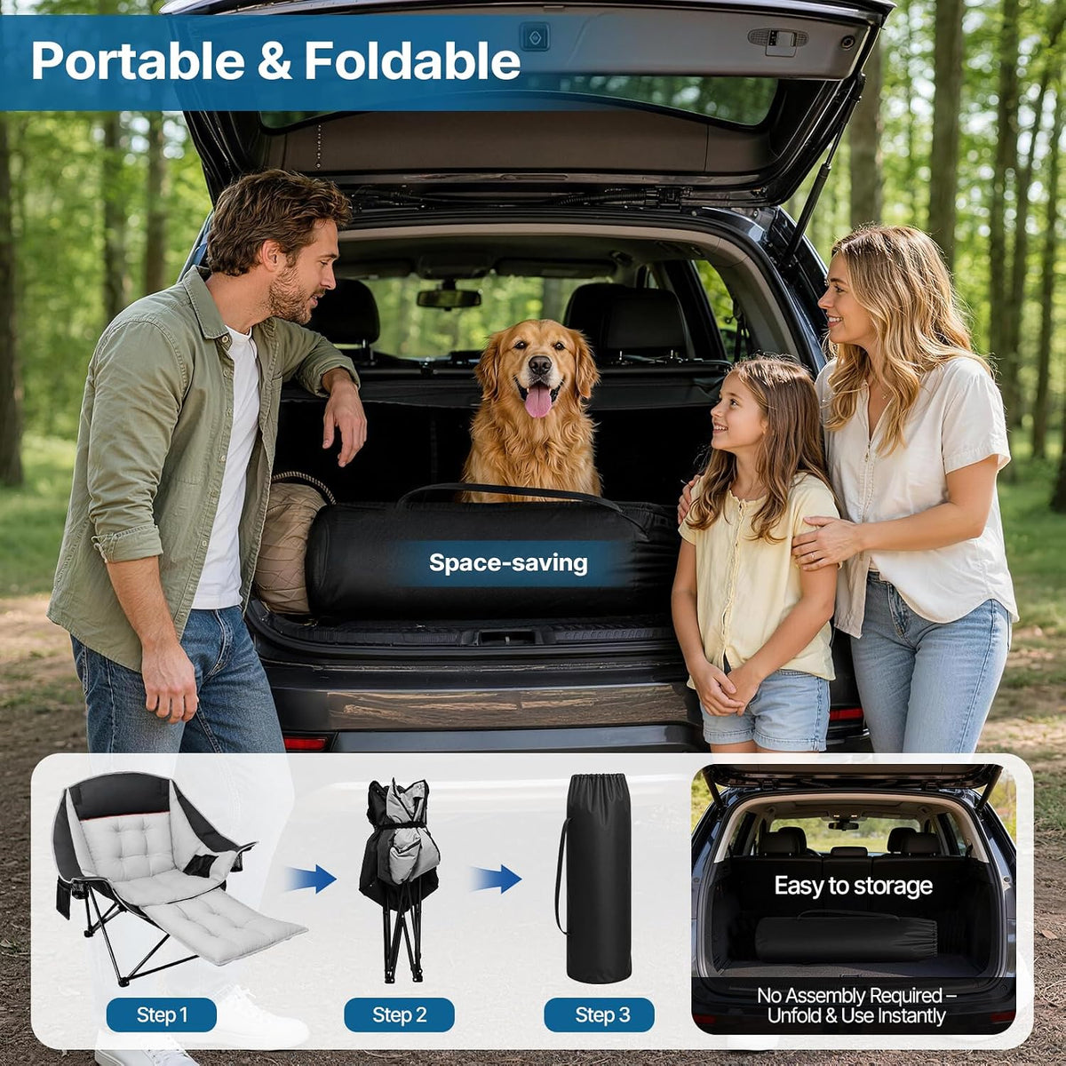 ZENPETIO Oversized Camping Chair with Footrest, 500 lbs Folding Camp Chairs