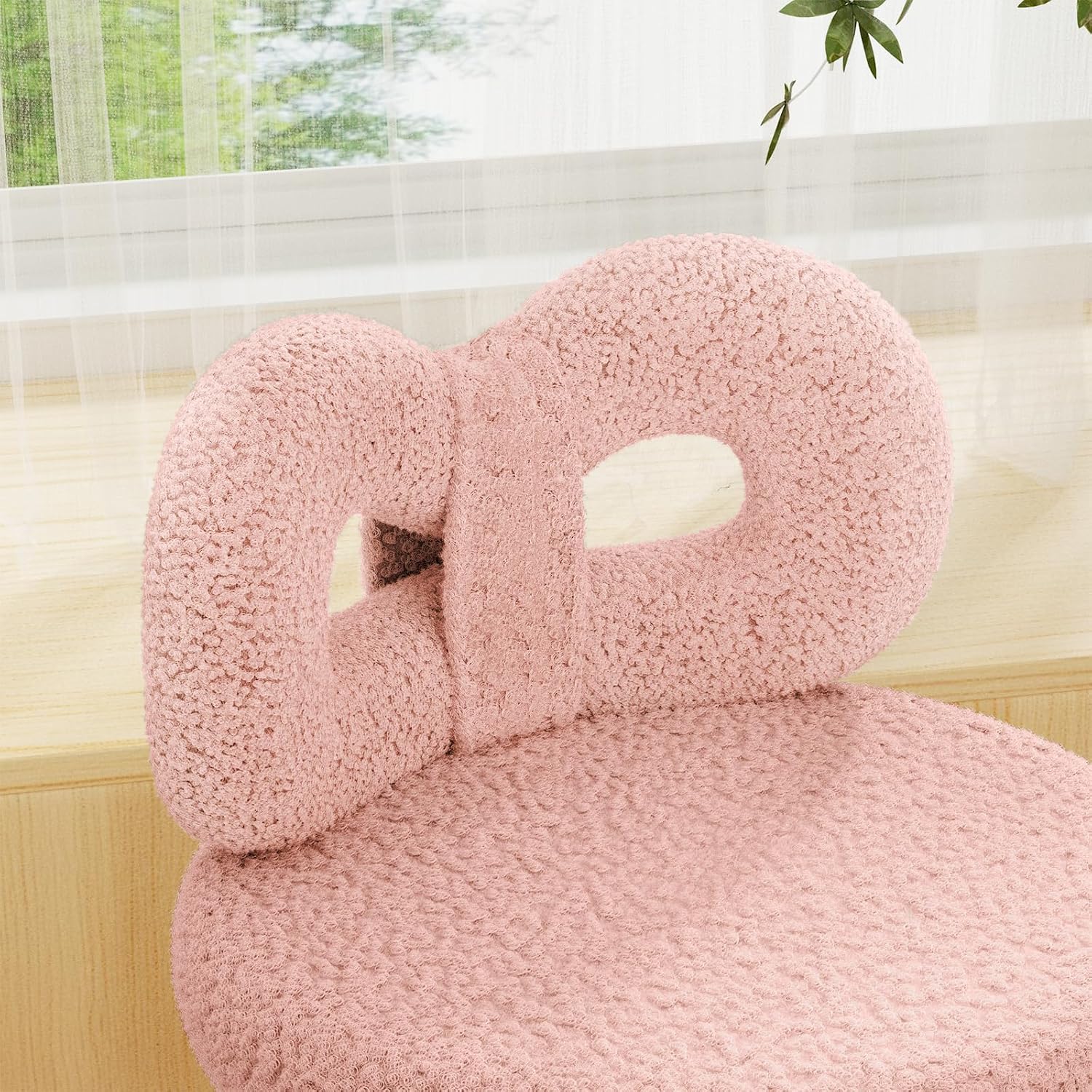 ROOMTEC Swivel Vanity Chair with Back, Upholstered Desk Chair for Girls, Modern Makeup Vanity for Bedroom, Living Room (Pink)