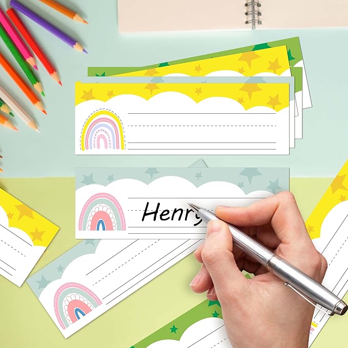 Name Tags for Classroom Cubbies, 30 Boho Rainbow Name Plates for Desks - Image 3